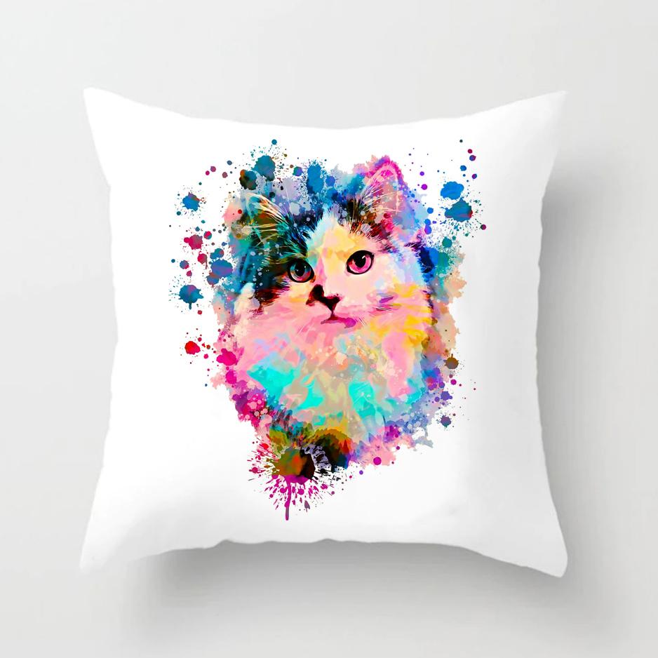 Cute Cat Pillows Cases for Sofa Home Decor Room Decoration Car Cushion Cover Polyester Pet Pillow Case Covers Pillowcase 45x45cm