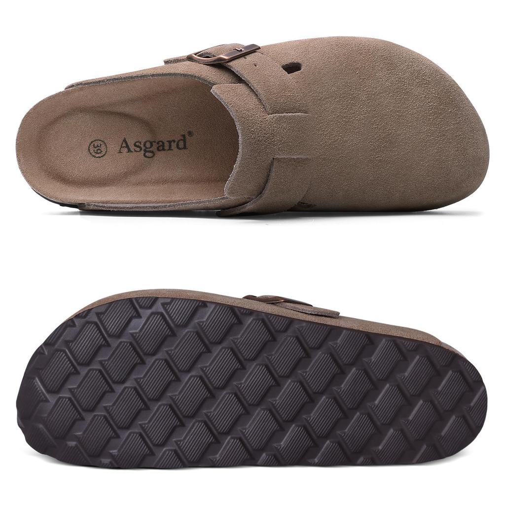 Fashion Crestar Women's Suede Clogs Lady Fashion Buckle Leather Mules Comfort Cork Footbed Potato Shoes with Arch Support Beach Sandal
