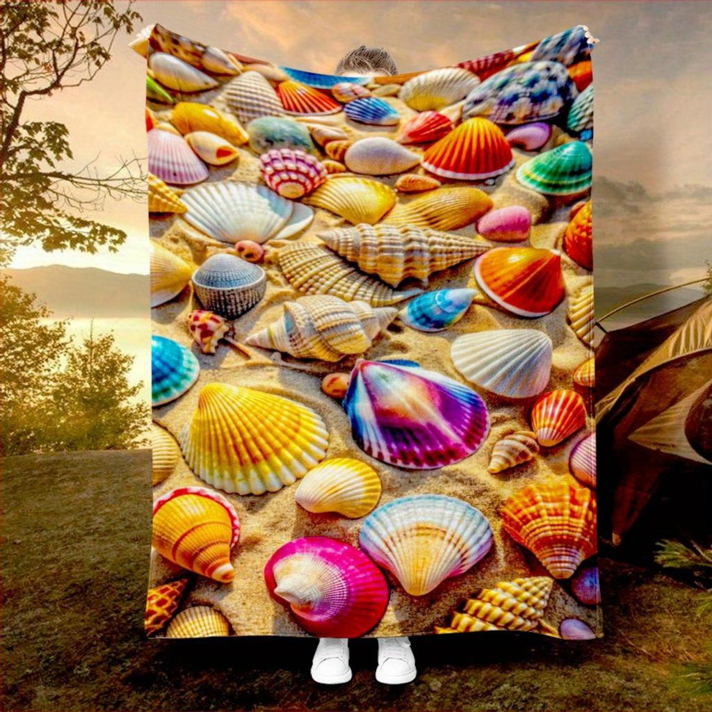 Personalized flannel blanket with beach ocean starfish and seashell design perfect for beds sofas offices travel decora