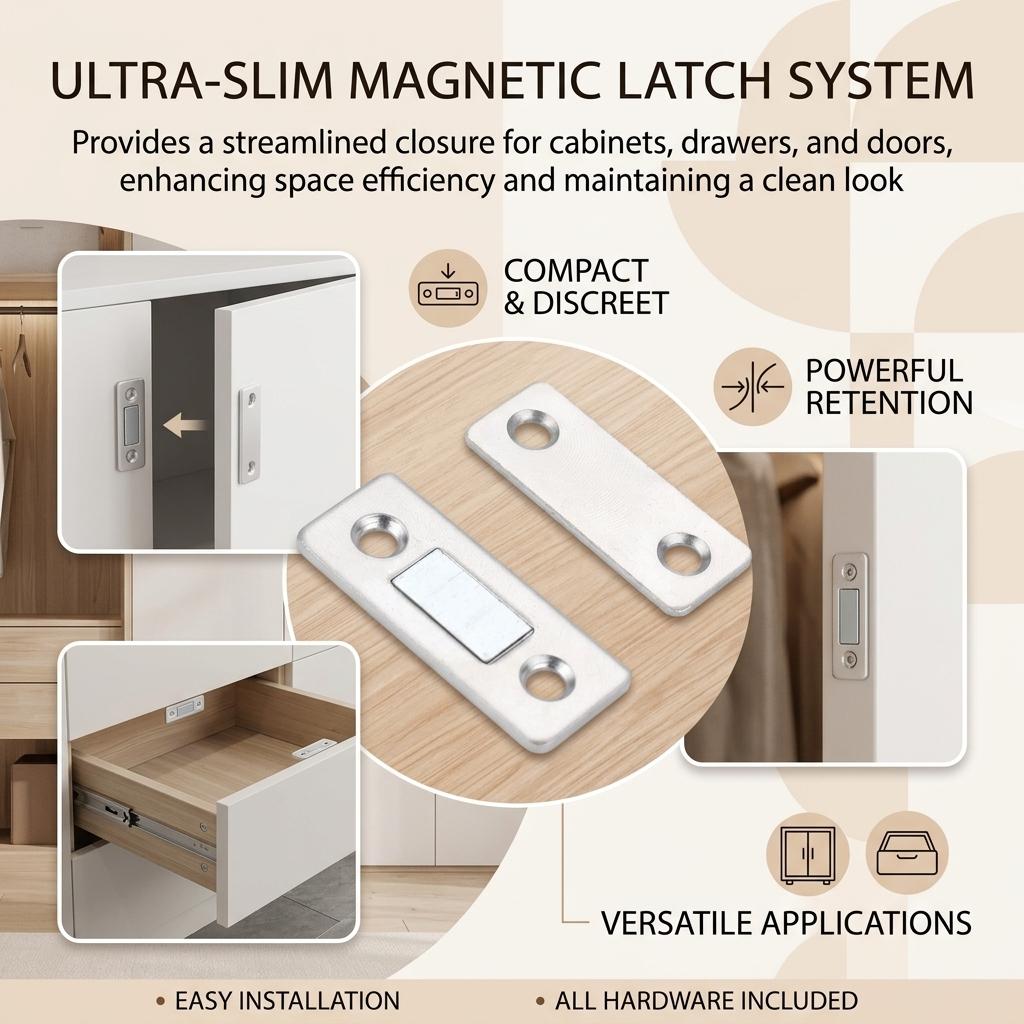 Magnetic Door Catch for Cabinet Sliding Wardrobe No Drilling Strong Magnet Invisible Design