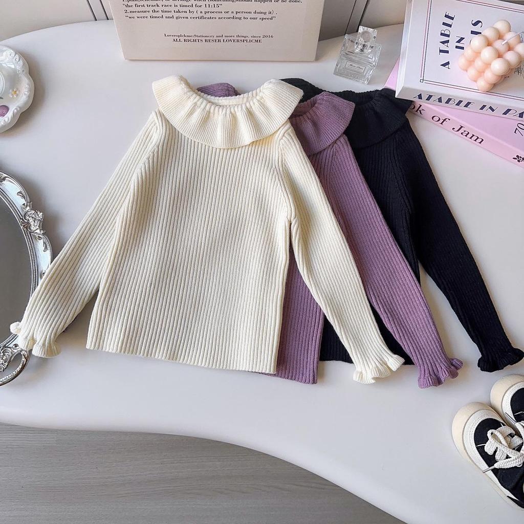 Mädchen Winter Strickpullover mit französischem Rüschenkragen