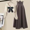 Women's Autumn Winter Korean Fashion Casual Skirt Sets Knitted Pullover+ Slim Umbrella Skirt Two Piece Set Plus Size Clothing