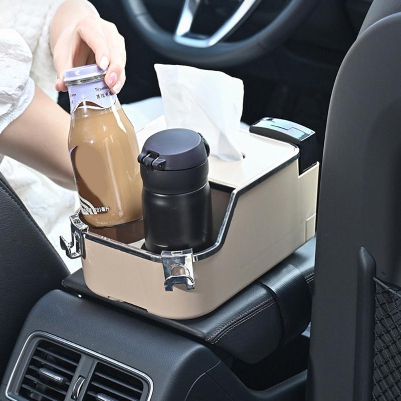 Multifunktionaler Auto-Armlehnen-Aufbewahrungsbox-Wasserbecherhalter, universeller Armlehnen-Taschentuchhalter fürs Auto mit Getränkehalter