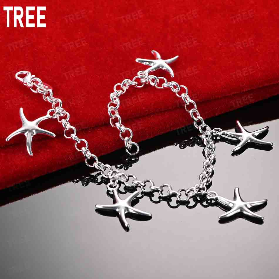 925 Sterling Silver Five-Pointed Star Side Chain Handheld Bracelet Gift Jewelry 20CM
