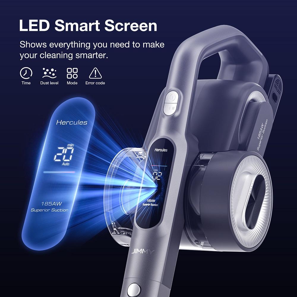 JIMMY H8 Flex Cordless Vacuum Cleaner, 185AW Strong Suction, 65 Mins Runtime, Flexible Tube for Furniture, LED Screen, 8-in-1 Accessories