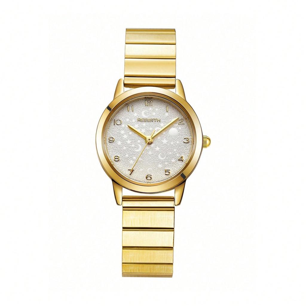 Rebirth Gold Steel Band Women's Watch Starry Sky Dial Simple Quartz Watch Waterproof Commuter Women's Wristwatch Gift