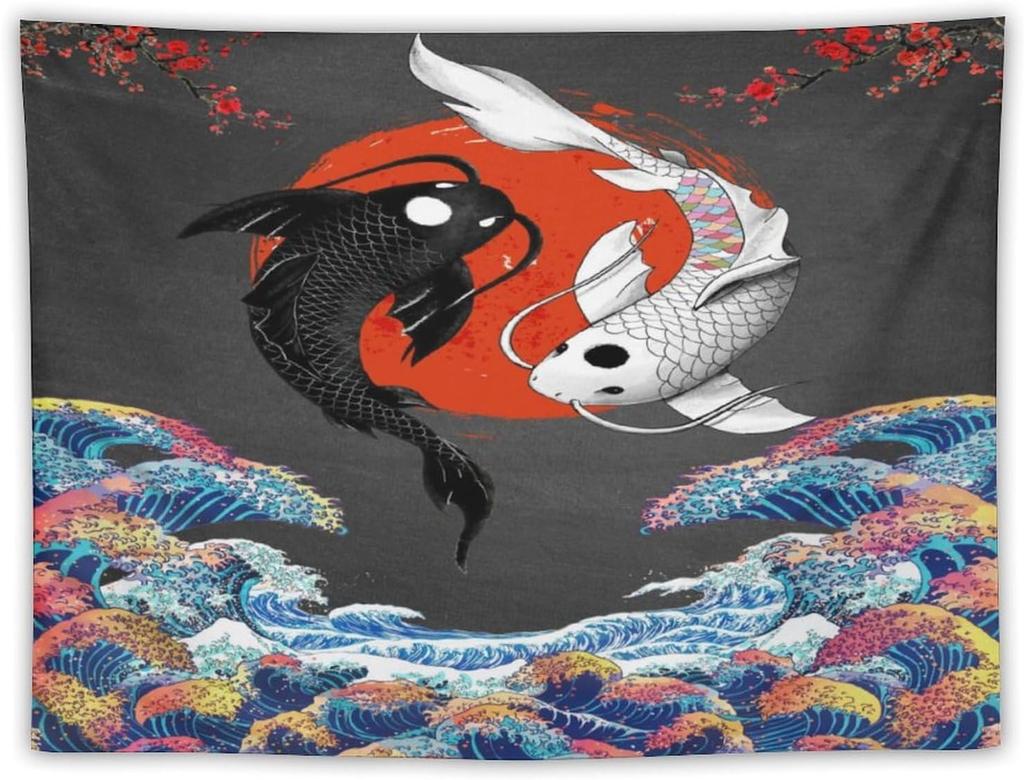 Japanese Red Geisha Tapestry Asian Cherry Blossom Traditional Kimono Folk Tapestries Home Decor Living Room Bedroom Apartment