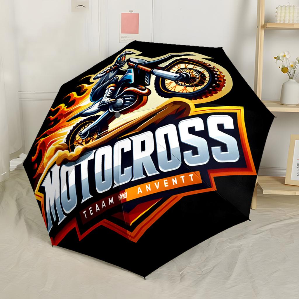 Buntglas Motorrad Kunst Automatischer Regenschirm Kompakt 8 Speichen Leichte Stabile Konstruktion Ganzjahres-Regenschirm für Reisen Modisches Accessoire
