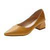 Coarse Heel Shallow Mouth High Heel Single Shoes Women's Pointed Head Professional Work Shoes Black Medium Heel Leather Shoes Work Shoes