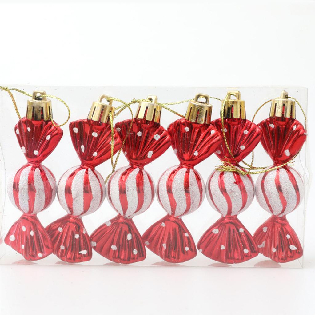 6Pcs/Box Christmas Hanging Candy Ornament with Lanyard Unbreakable Reusable Electroplating Holiday Decoration Xmas Tree Small Sweet Pendant