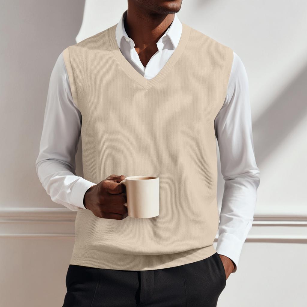 Maglione lavorato a maglia senza maniche con scollo a V da uomo