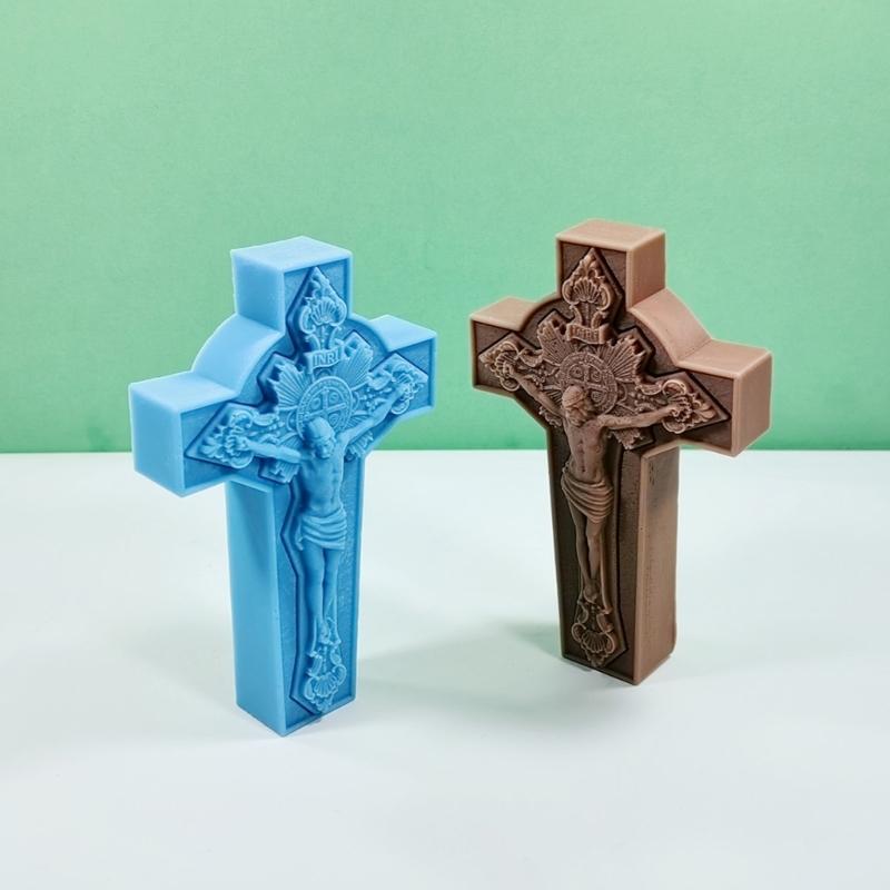 3D Virgins Candle Silicone Mold Cross Resins Molds DIY Aromatherapy Candle Making Gypsum Mold for Religious Enthusiasts