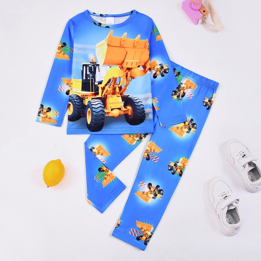 Flame-Retardant Milk Silk Kids' Dinosaur Pajama Set - Green Fluorescent, Long Sleeve & Pants