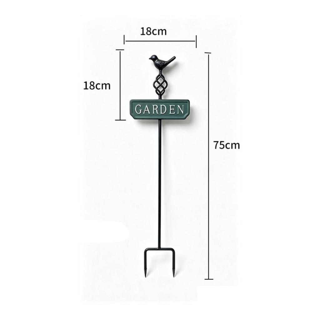 Garden Stake Sign with Bird Topper Sturdy Metal Decor High-Quality