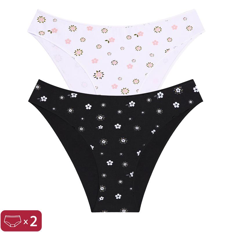 

2 шт./компл. женские хлопковые трусики с низкой посадкой, милые трусы с цветочным принтом, эластичное женское нижнее белье, женское нижнее белье XL&2pcs