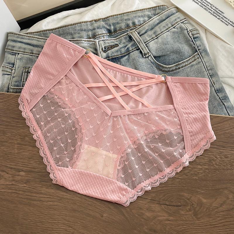 Lace Women's Underwear Sexy Hollow Out Thin Breathable Elastic Ice Full Transparent Mesh Pants