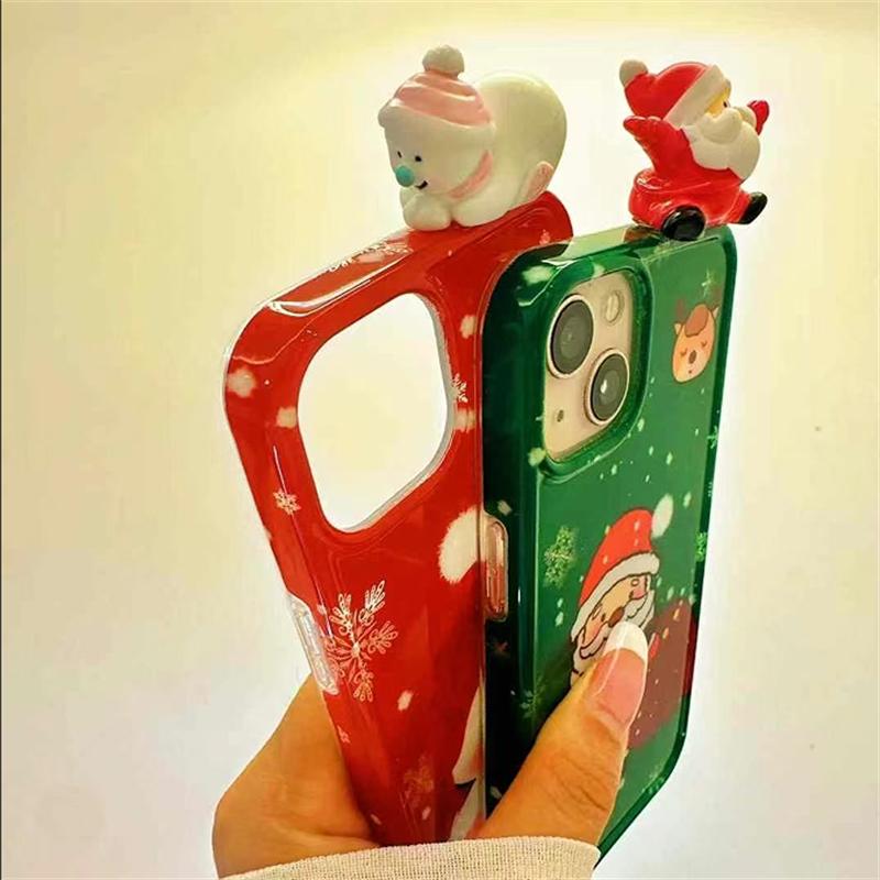 Fashion Cartoon Santa Claus Christmas Phone Case For iPhone 16 15 14 13 Pro Max IMD Color Bumper Cover Fundas New Year Gifts