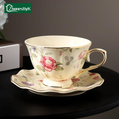 Europäischer Pastorale Stil Keramik Tassen Leichter Luxus Kaffeetassen Vintage Goldrand Milch Tasse Frühstückstasse Küchen Trinkgeschirr