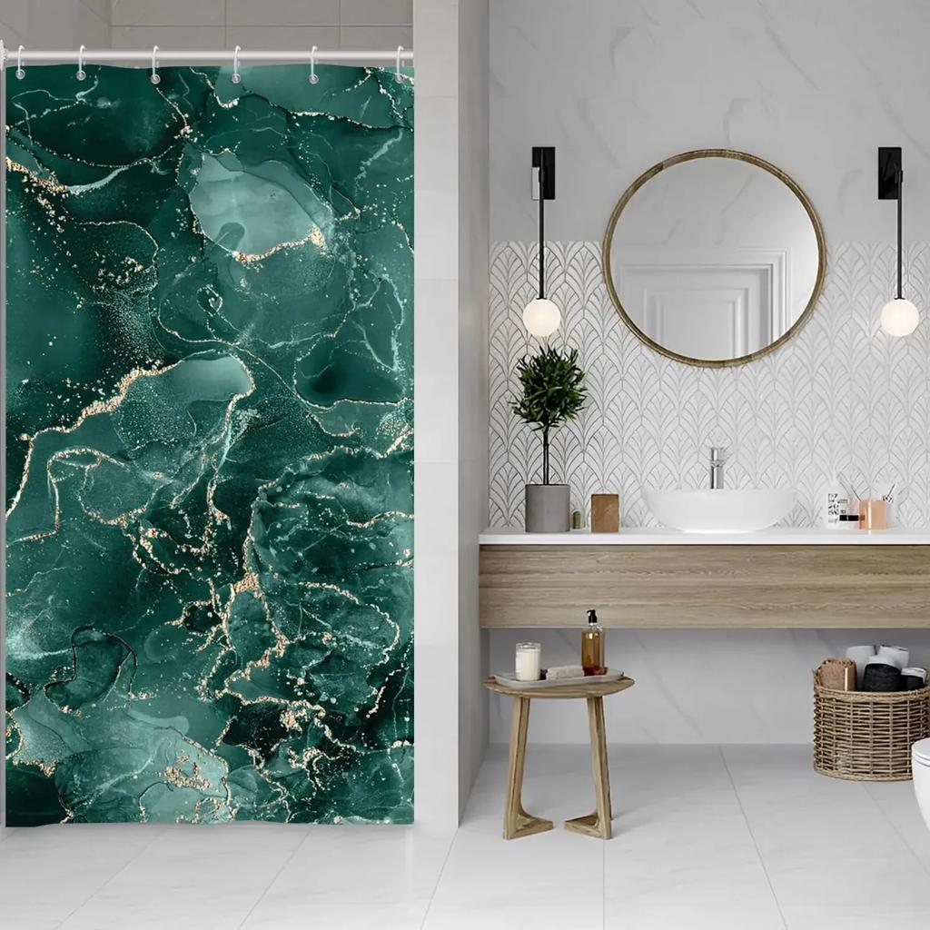 Blue Shower Curtain, Marble Shower Curtain for Bathroom Stall RV Watercolor Abstract Waterproof Fabric Shower Curtain Set