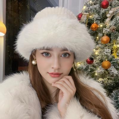 Bequeme und warme Wintermütze aus dickem Plüsch für Damen, warme Wintermütze, modische Wintermütze
