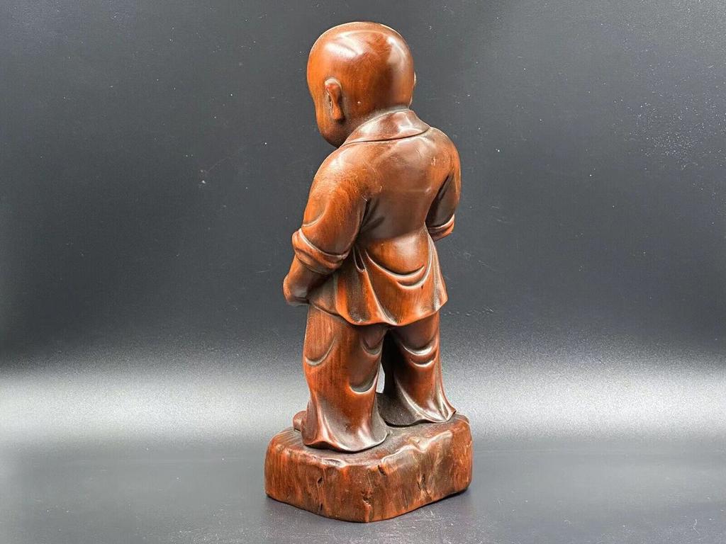 Chinese Vintage Boxwood Carved Exquisite Boy Child Statue Wooden Figurines Art