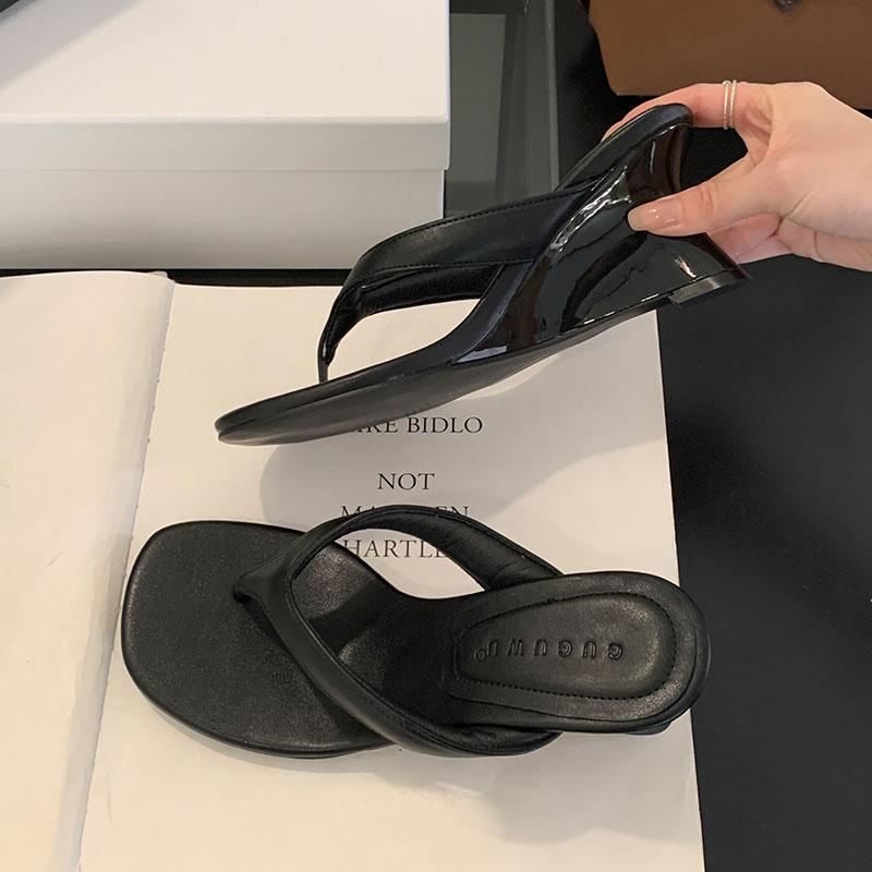 Mode 2025 Neue Mode Eckige Zehenpartie Damen Keilsandalen Pantoletten Schuhe Damen Zehentrenner Schuhe Damen Pantoletten mit Absatz