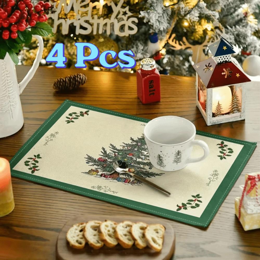 4PCS Stain-resistant Christmas Tableware Mat Anti-slip Tableware Insulated Mats Party