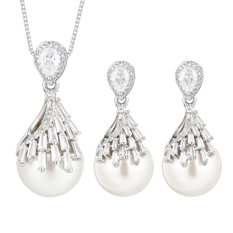 Jewelry Copper Bottom Gold-Plated Inlaid White Pearl Premium Set Women 16-14M