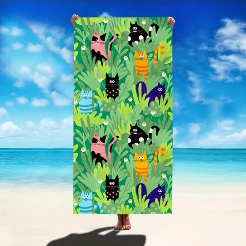 

1pc Illustration Cat Pattern Beach Towel,Suitable Seaside Beach,Bathroom,Camping Travel,Yoga Fitness Multi-purpose Beach Towel W40*H60(CM)