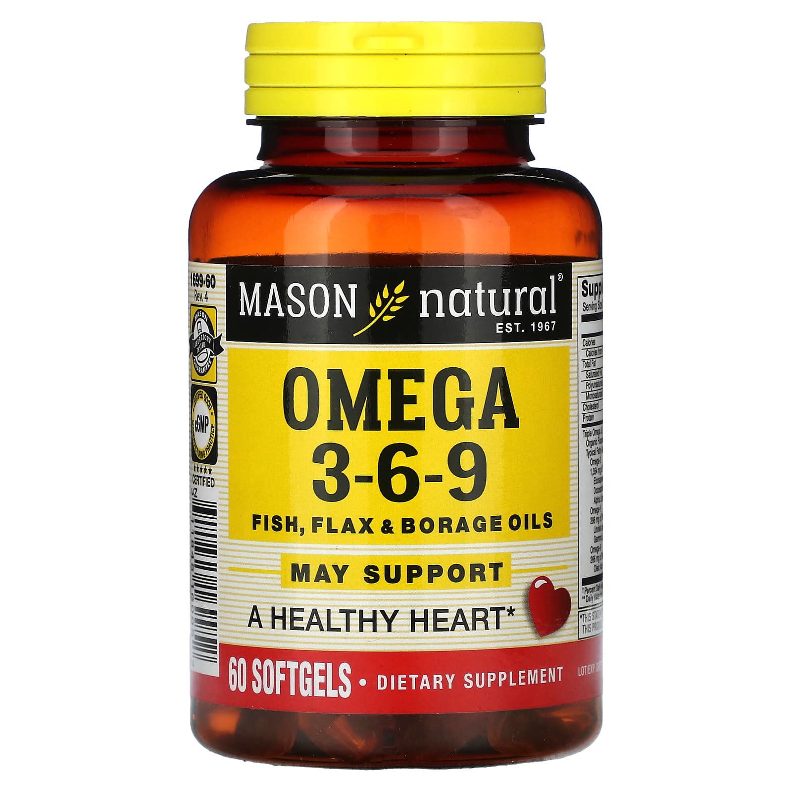 

Omega 3-6-9, Fish, Flax & Borage Oil, 60 Softgels