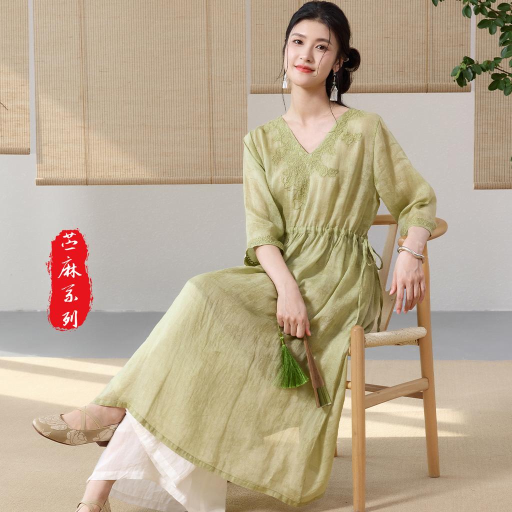 Summer 2025 Embroidered and Embroidered Collar Forest Series Loose Breathable Women's Dress