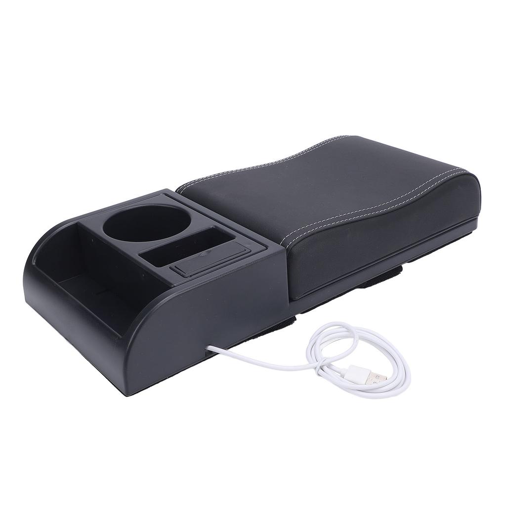 Center Console Armrest Box Cover Adjustable Length with USB Charging Port Cup Holder Universal Fit