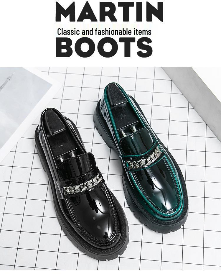 2024 Men's Shiny Patent Leather Loafers with Thick Sole and Height-Boosting Chunky Heel