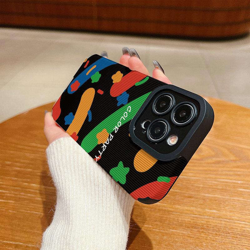 Vertical Leather Shell Color Party Printed Patterned Shockproof Soft Silicone Case with Camera Lens Full Protection for IPhone Samsung