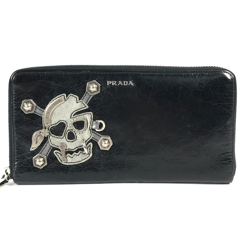 PRADA 2M1264 Skull skull Long wallet Zip Around Long Wallet Leather Black