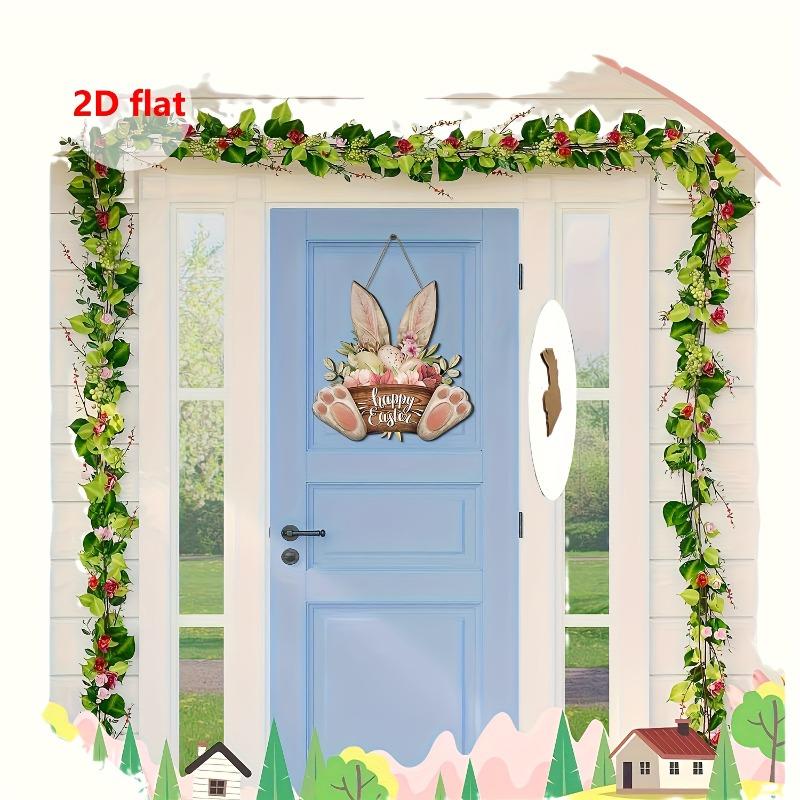 1pc Easter Wooden Bunny Sign, Modern Floral Design for Front Door, Spring Welcome Decor & Seasonal Home Gift,Easter Day