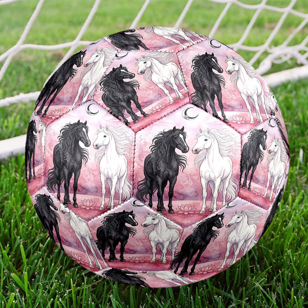 1pc Black White Horses Theme Soccer Ball Football, Size 5, Lightweight PVC, Outdoor Training Soccer Ball,Gift C6564
