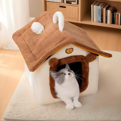 Pet Cat House Plush Enclosed With Handle Winter Pet Indoor House Cat Cave For Bedroom Garage Living Room Windowsill Balcony