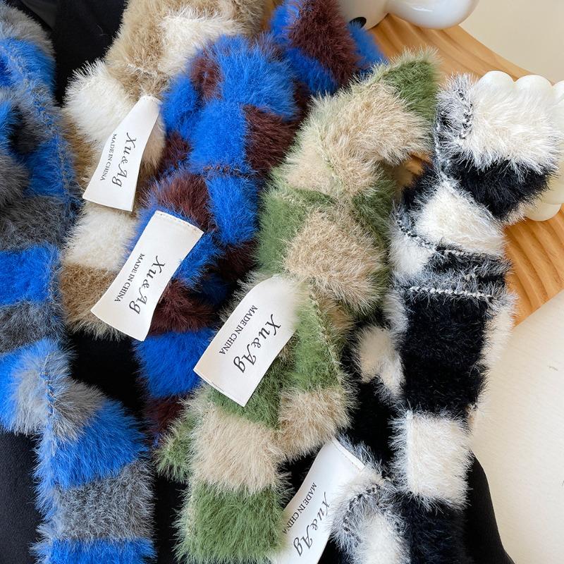 Design plush scarf striped thin strip scarf women's autumn and winter warm atmosphere decorative scarf