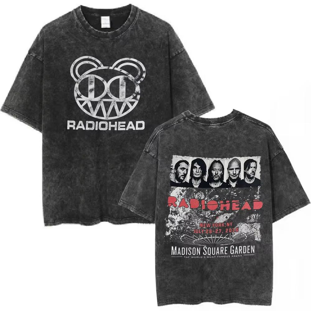 Rock Band Radiohead The Bend Funny Cat Vintage Washed Tshirts Men Women Fashion Hip Hop T Shirts Cotton Male Tshirt Streetwear