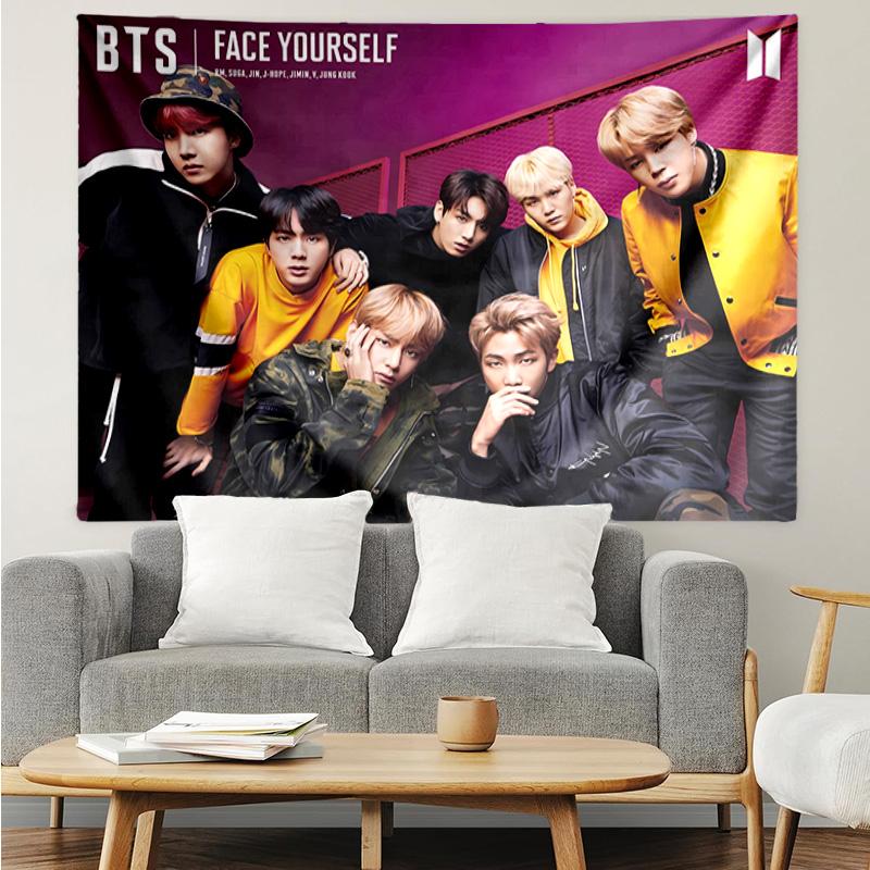 Kpop BTS1 Tapestry for Bedroom Aesthetic Classroom Tapestries Wall Hanging for Living Room Dorm Office,Ideal Creative Gift