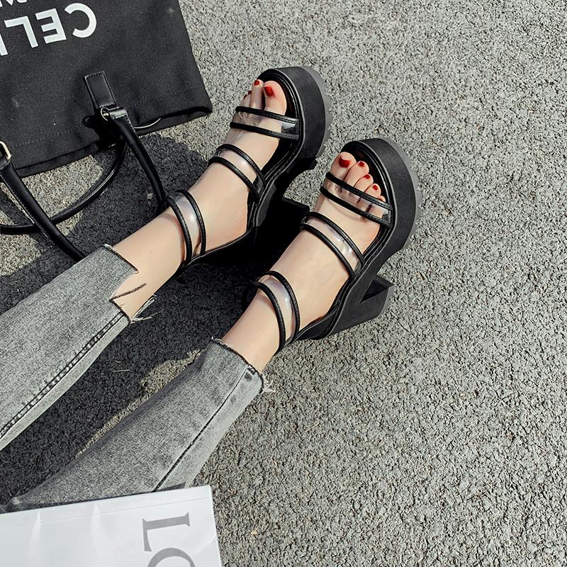 Sommer PVC Sandalen Plattform Frauen Blockabsatz Außerhalb Füße Schuhe Sommer Zurück Reißverschluss Hohe Qualität