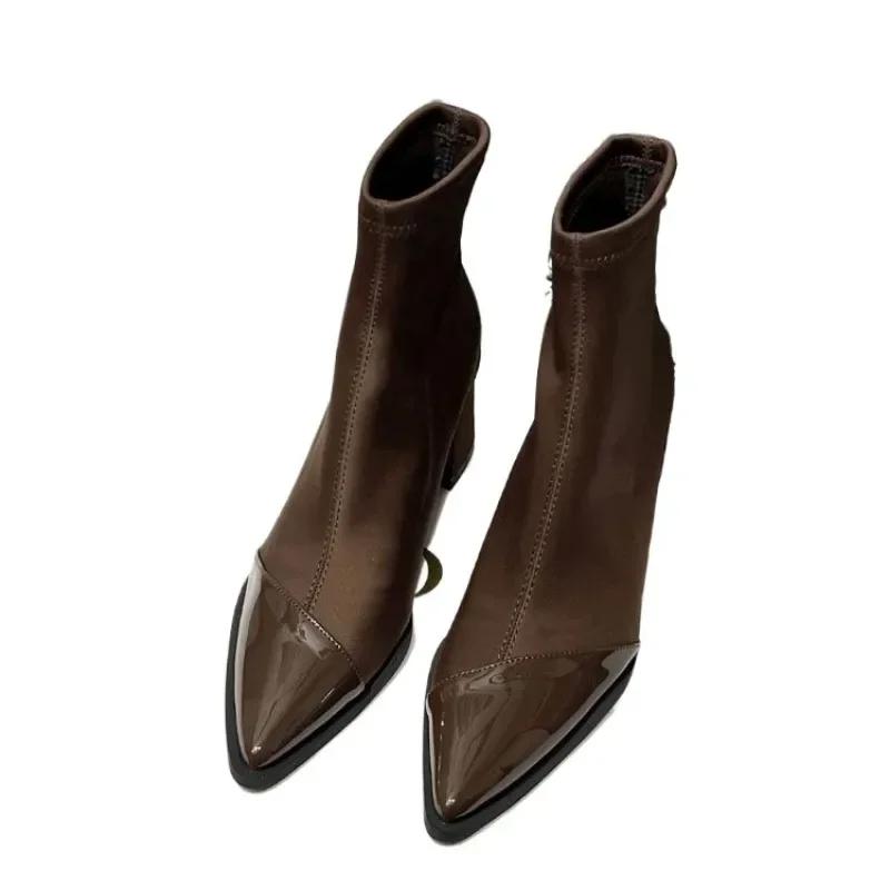 Ankle Boots Women Chunky Mid Heels Suede Shoes Woman Pointed Toe 2024 Trend Winter New Goth Walking Snow Chelsea Botas De Mujer