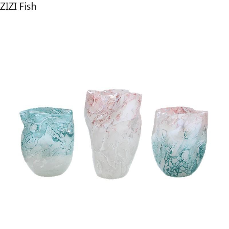 Pink Blue Gradient Glass Vase Hydroponics Plant Pots Table Decoration Flowers Arrangement Floral Vases Room Aesthetic Decor
