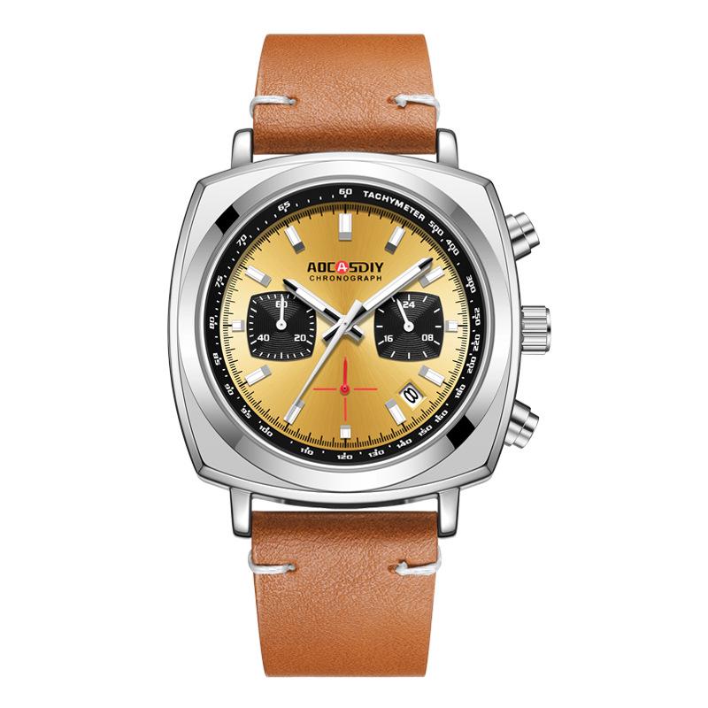 AOCASDIY Men's Outdoor Sports Quartz Watch - Luminous, Waterproof, Leather Strap