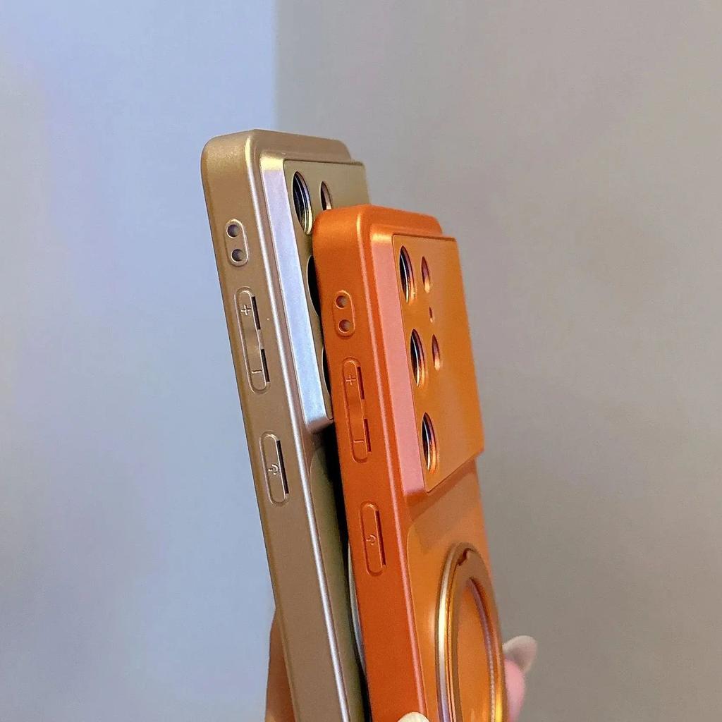 Laser Aurora CD Texture Metal Rotating Bracket Case For Samsung S26 S25 S24 Ultra Plus FE Camera Protection Solid Color Cover