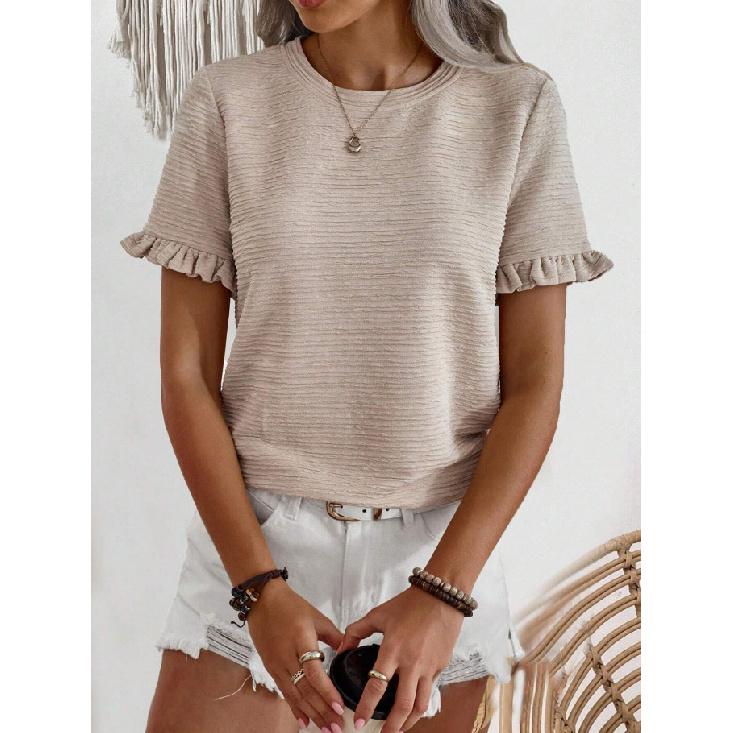 Spring And Summer New Style Daily Casual Fashion Commuting Comfortable Short Sleeved T-Shirt Jacquard Top Vest For Women