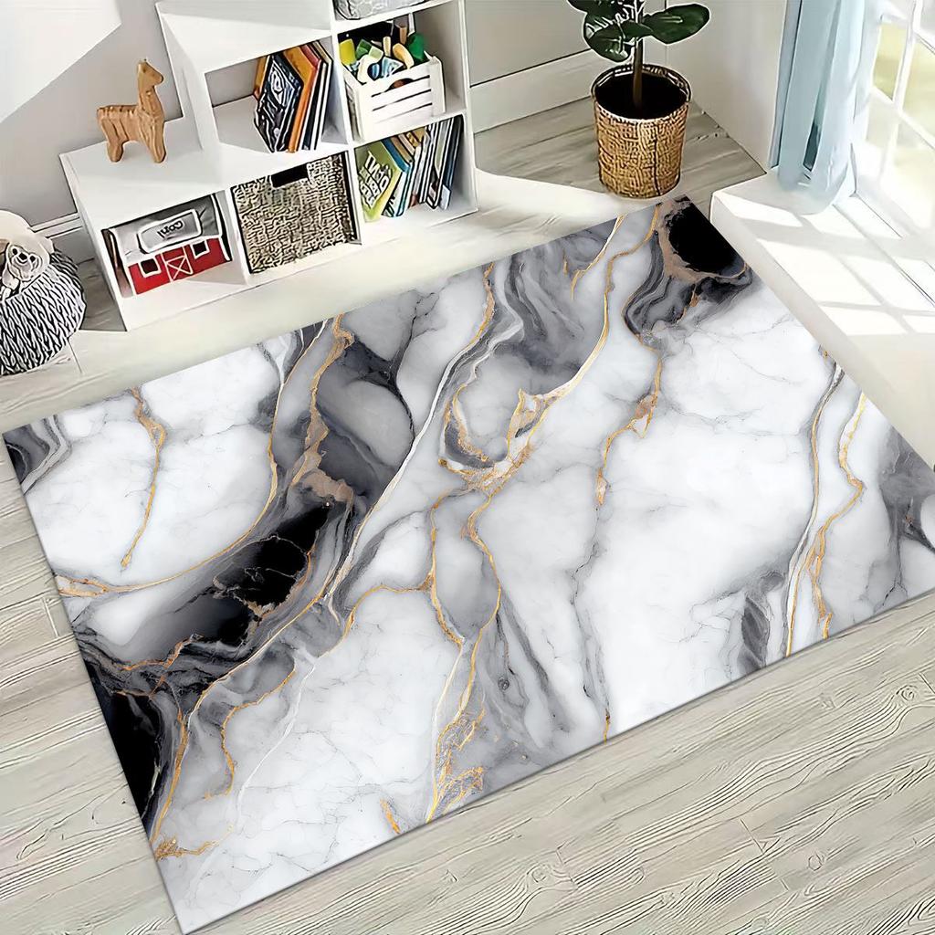 2026 Luxurious Marble Black Green Gold Colorful Stone Texture Rug for Bedroom Living Room Sofa Home Doormat Decor,Non-slip Mat