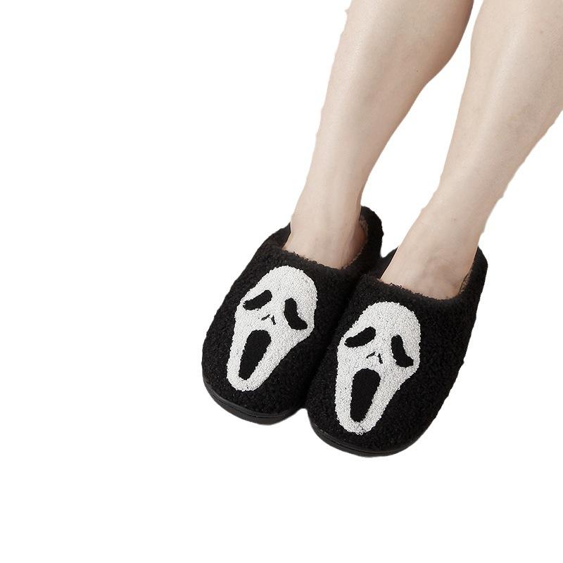 New home grimace warm winter cotton slippers couple men and women thick-soled soft-soled shoes thickened non-slip cute card