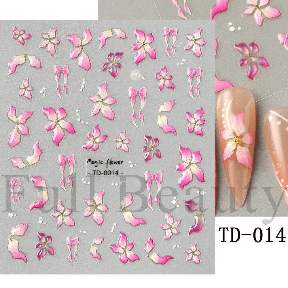 Nail Art Sticker, Embossed Three-Dimensional 5D Soft Glue, Ice-Penetrating Small Flower Ladybug Adhesive Nail Sticker